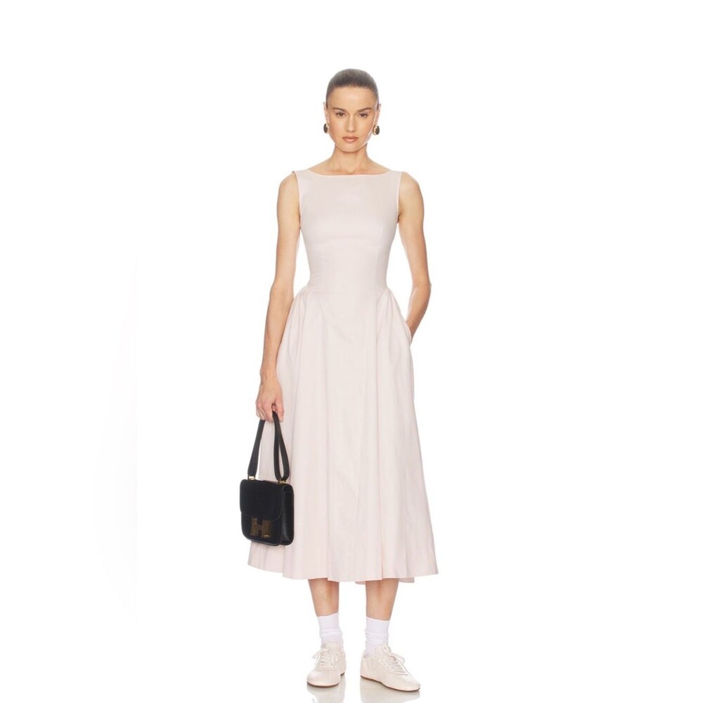 NEW Helsa Stretch Cotton Sateen Sleeveless Midi Party sundress in Dusty Pink